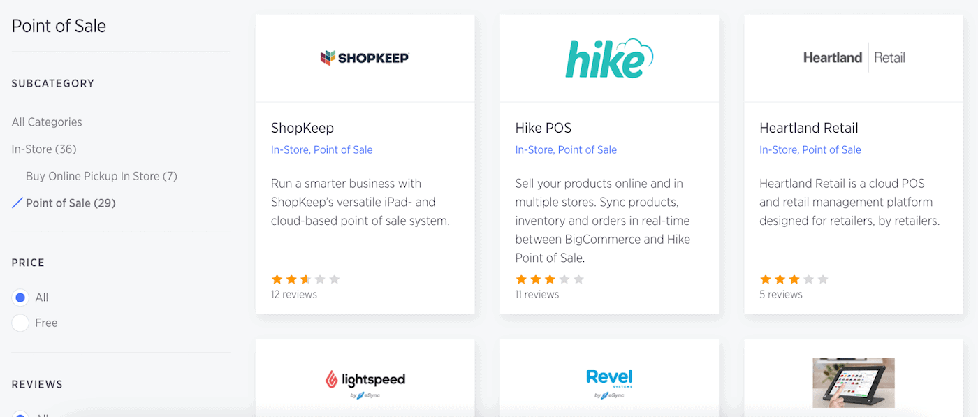 BigCommerce Point of Sale integrations in the app store
