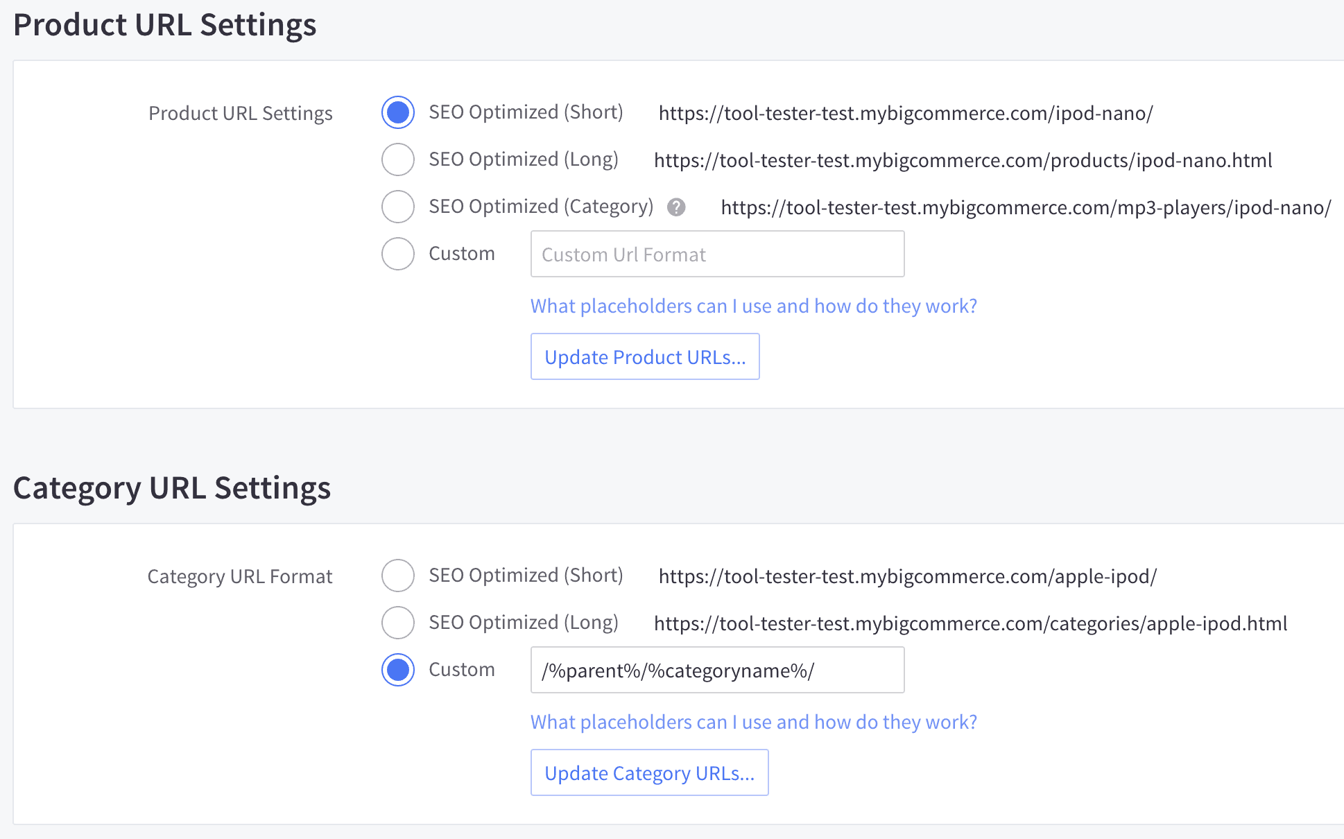 BigCommerce URL options