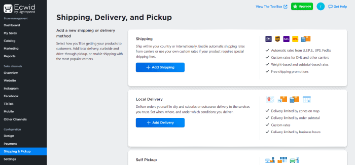 ecwid shipping options