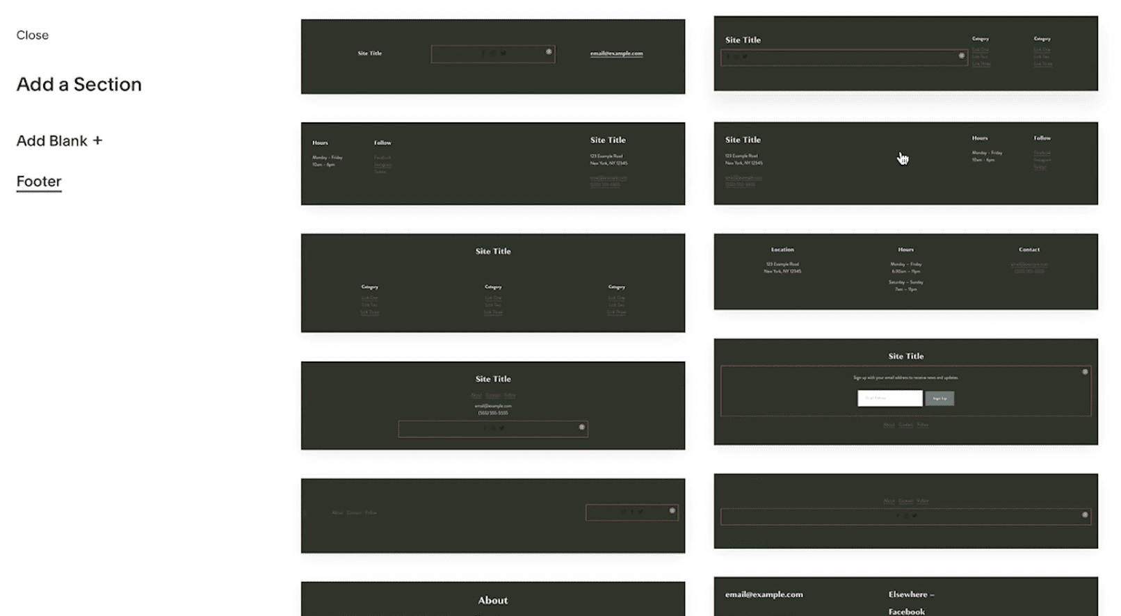 squarespace section change