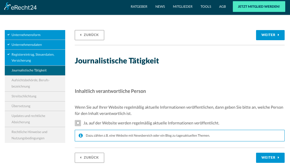 erecht24 journalismus klausel