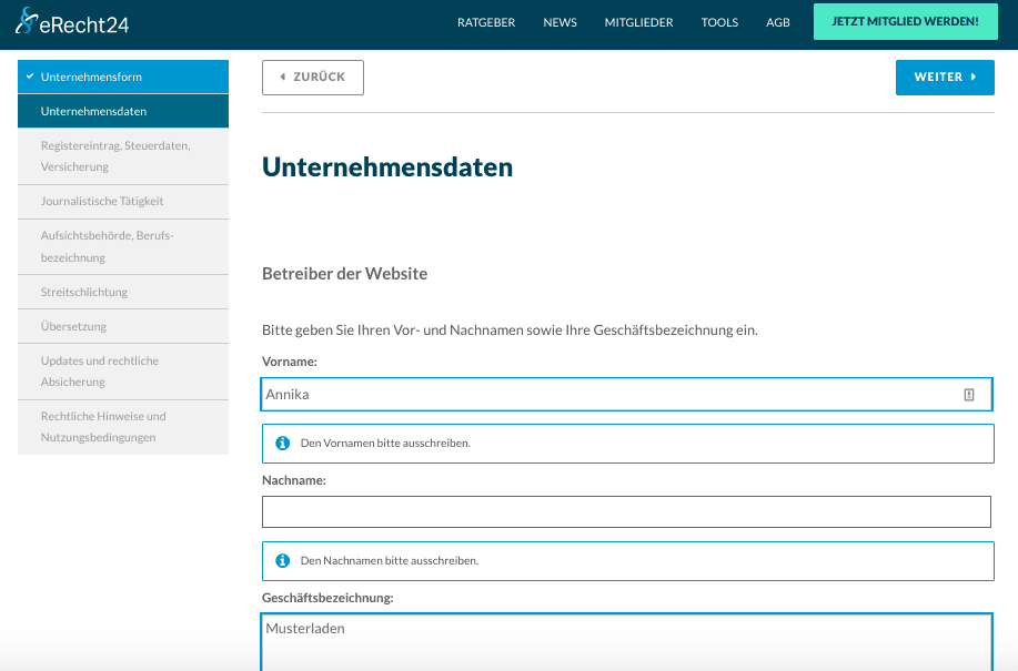 erecht24 unternehmensdaten