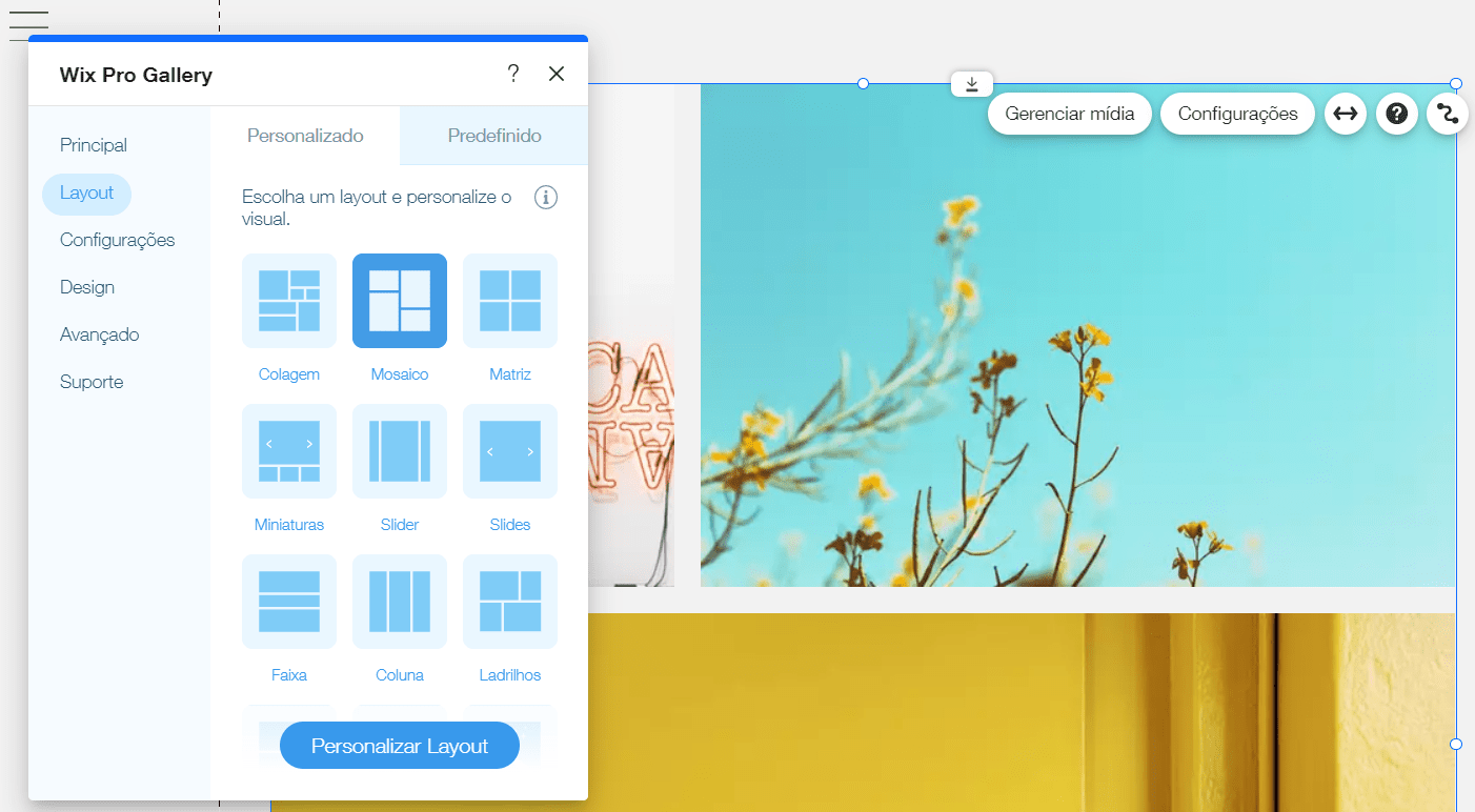 layouts galeria fotos wix 