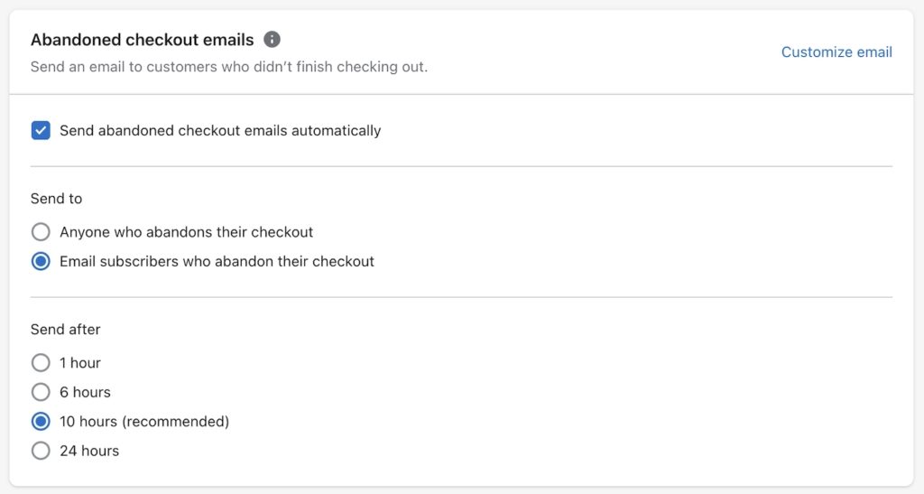 Shopify Abandoned Cart Email Feature