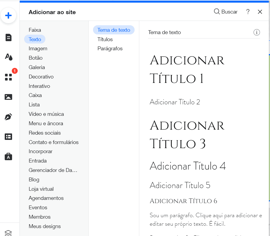tutorial wix adicionar texto