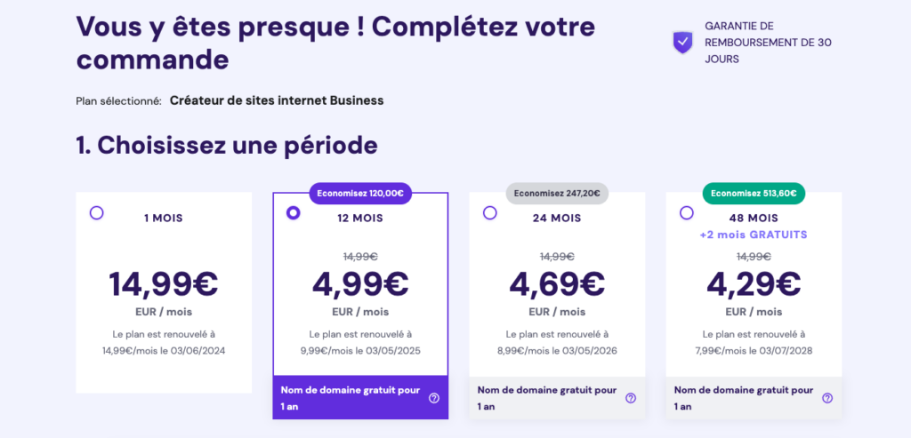 hostinger créateur sites internet forfait-business