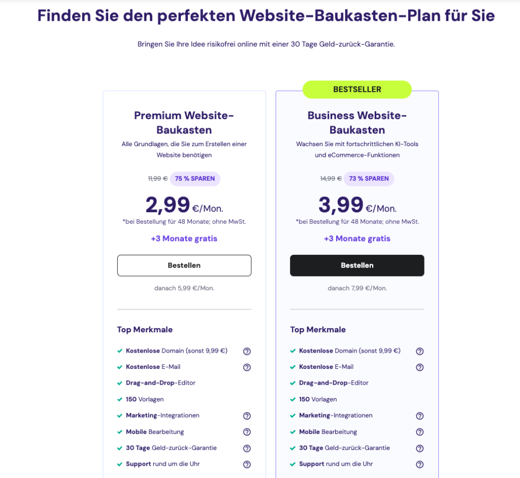 hostinger website builder preise