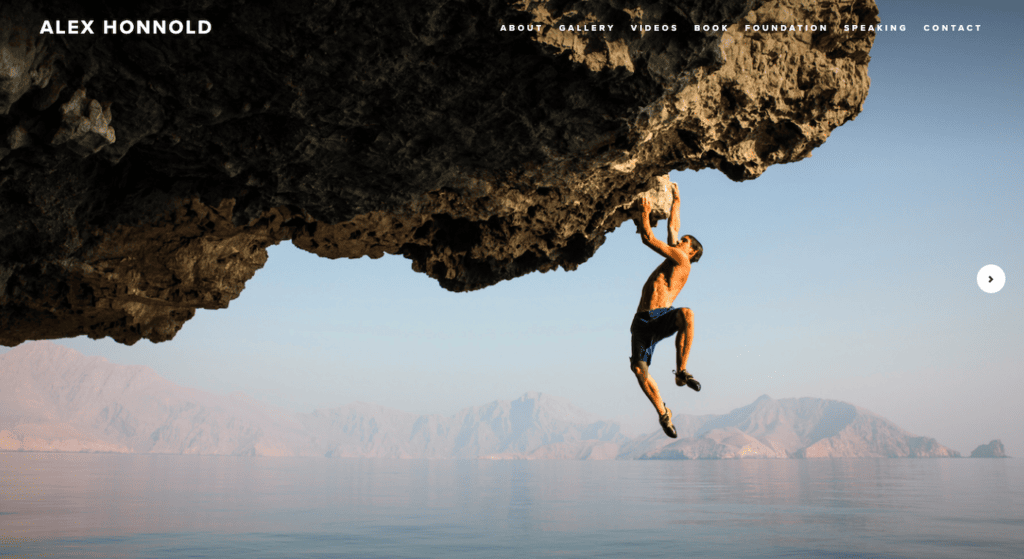 Squarespace-voorbeeldwebsites: persoonlijke website van Alex Honnold