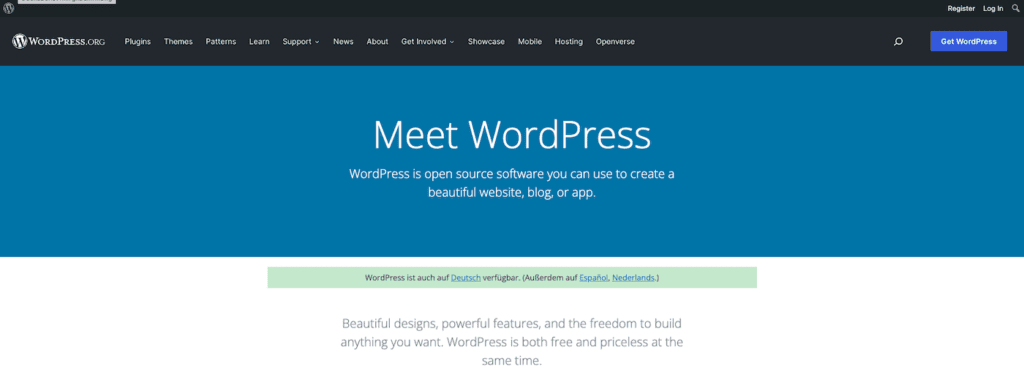 wordpress.org homepage