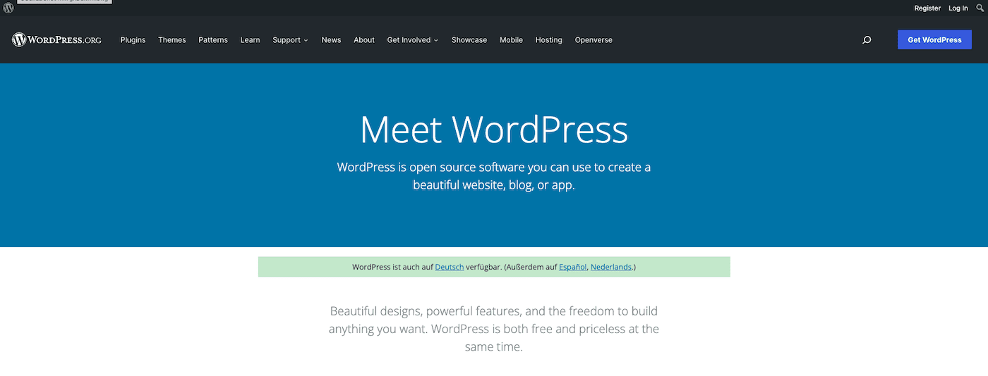 page d'accueil de wordpress.org