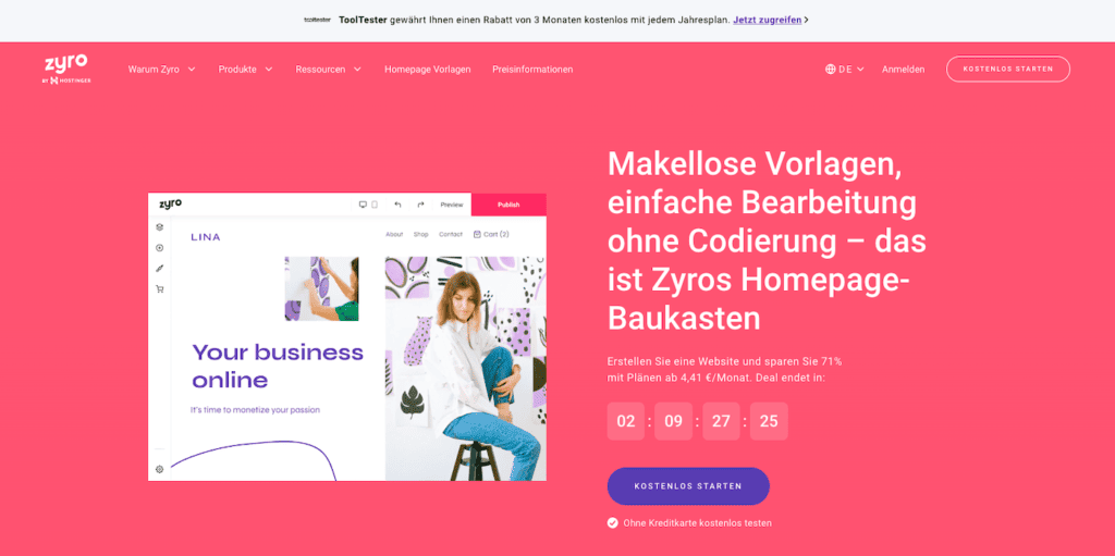 zyro homepage