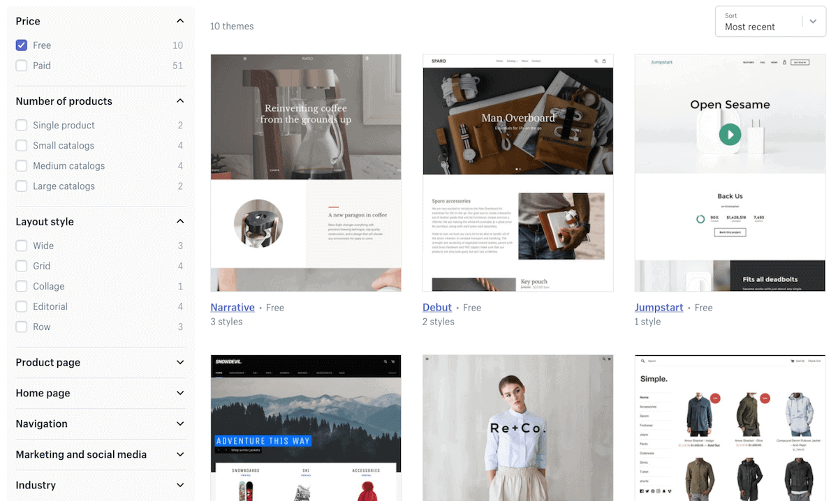 Templates grátis do Shopify