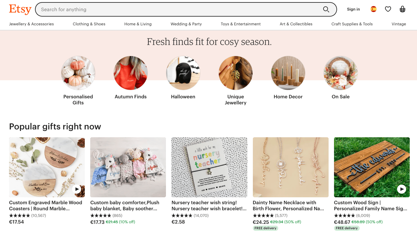 etsy homepage