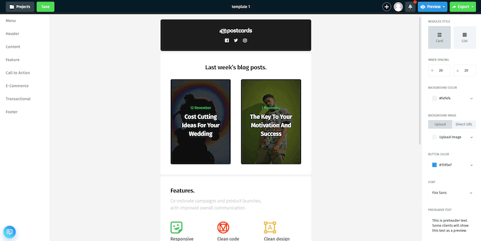 postcards email template builder