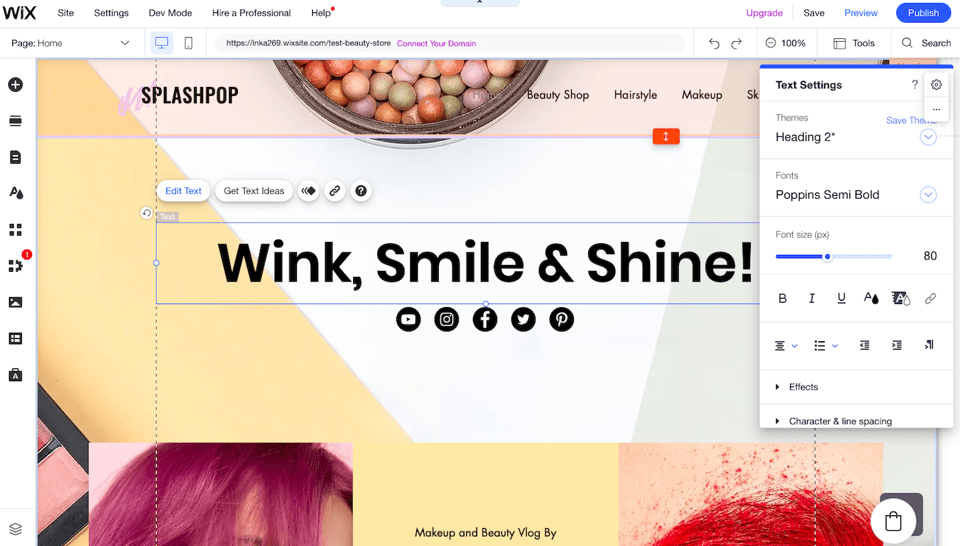 Wix drag and drop editor