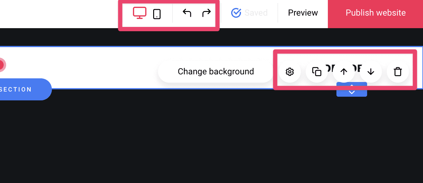 zyro editing buttons
