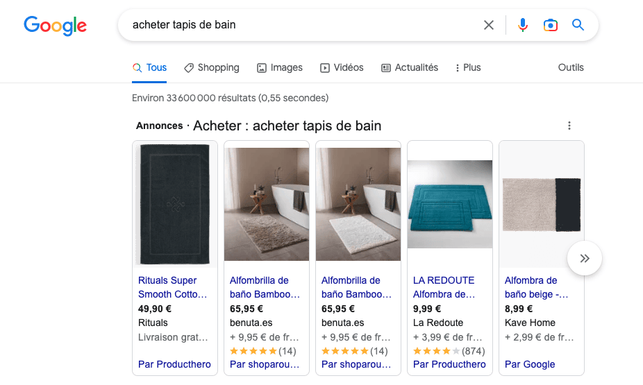 annonces sponsorisés google shopping