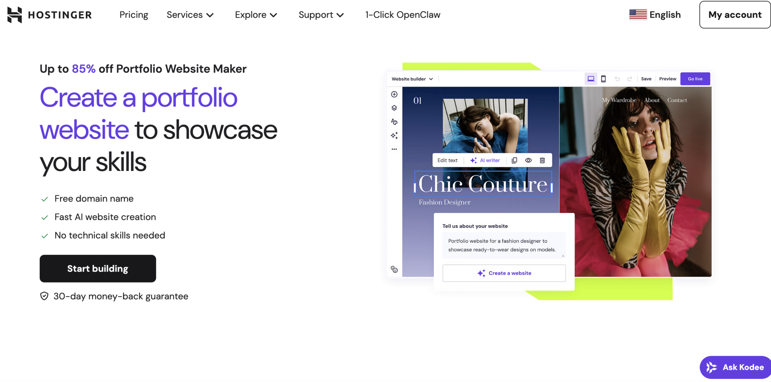 Hostinger portfolio homepage