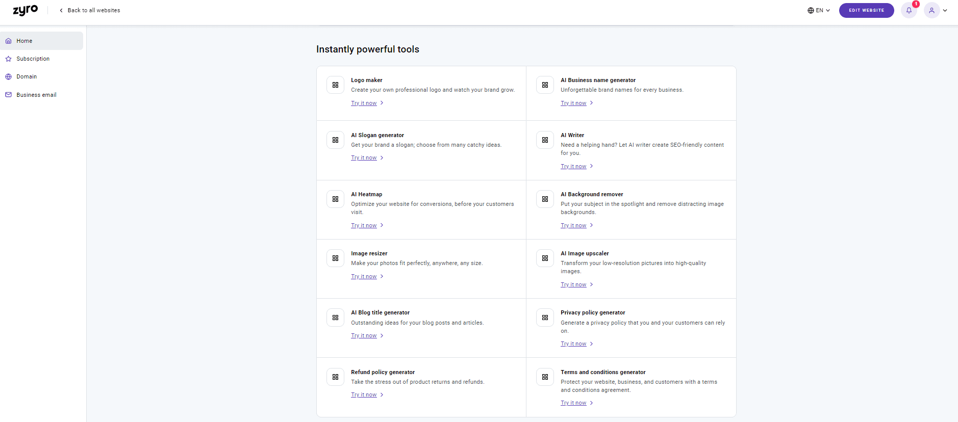 zyro ai business tools