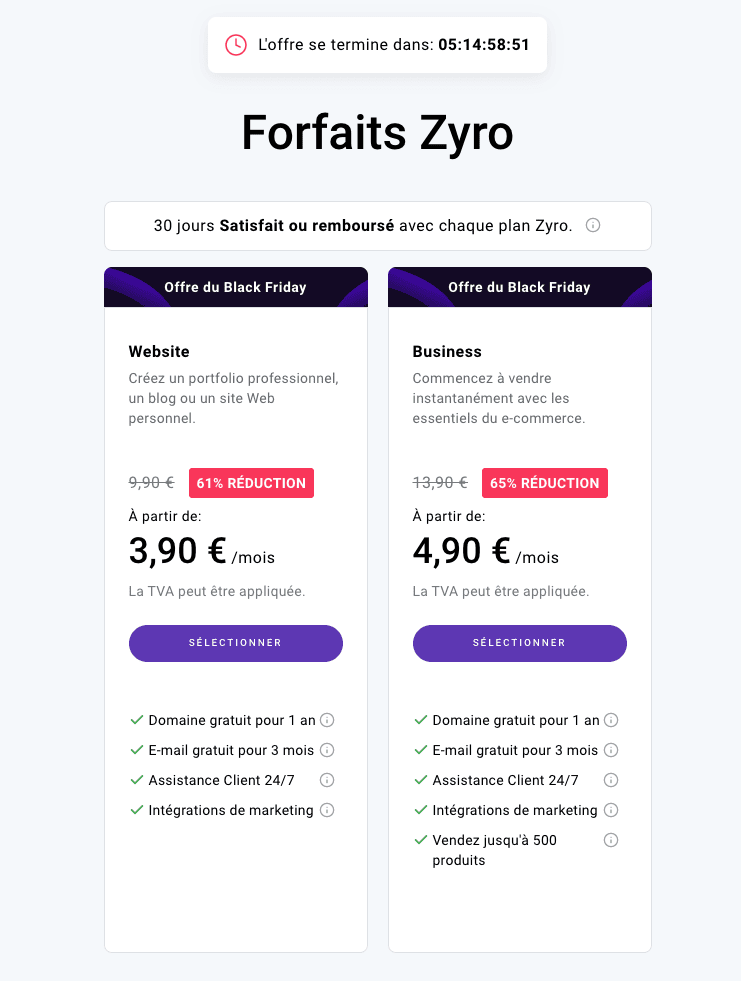 forfaits zyro