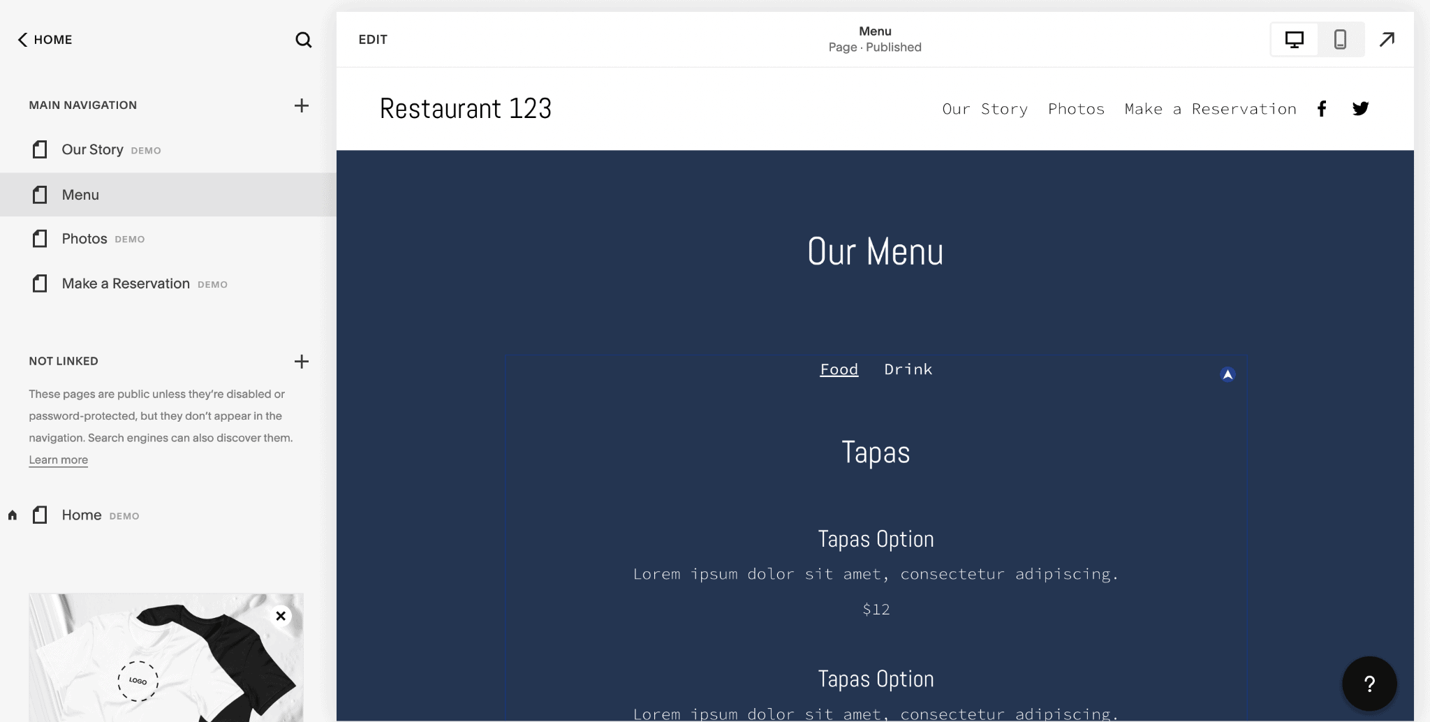 squarespace menus