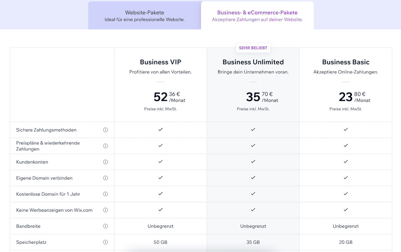 wix business tarife