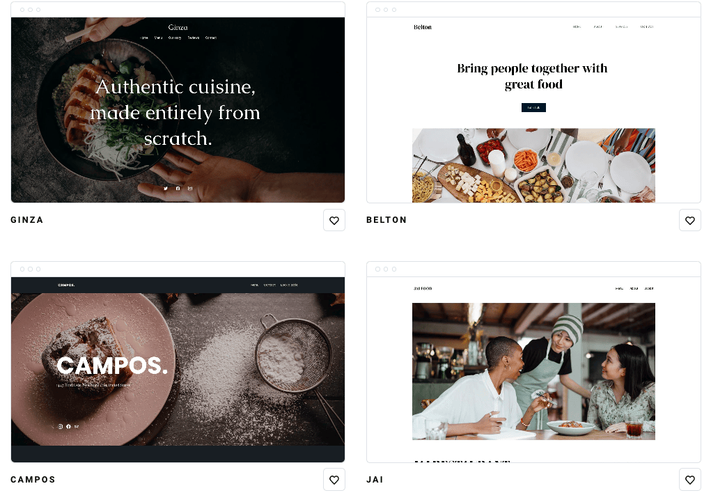 templates zyro pour les restaurants