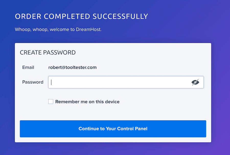 dreamhost create password