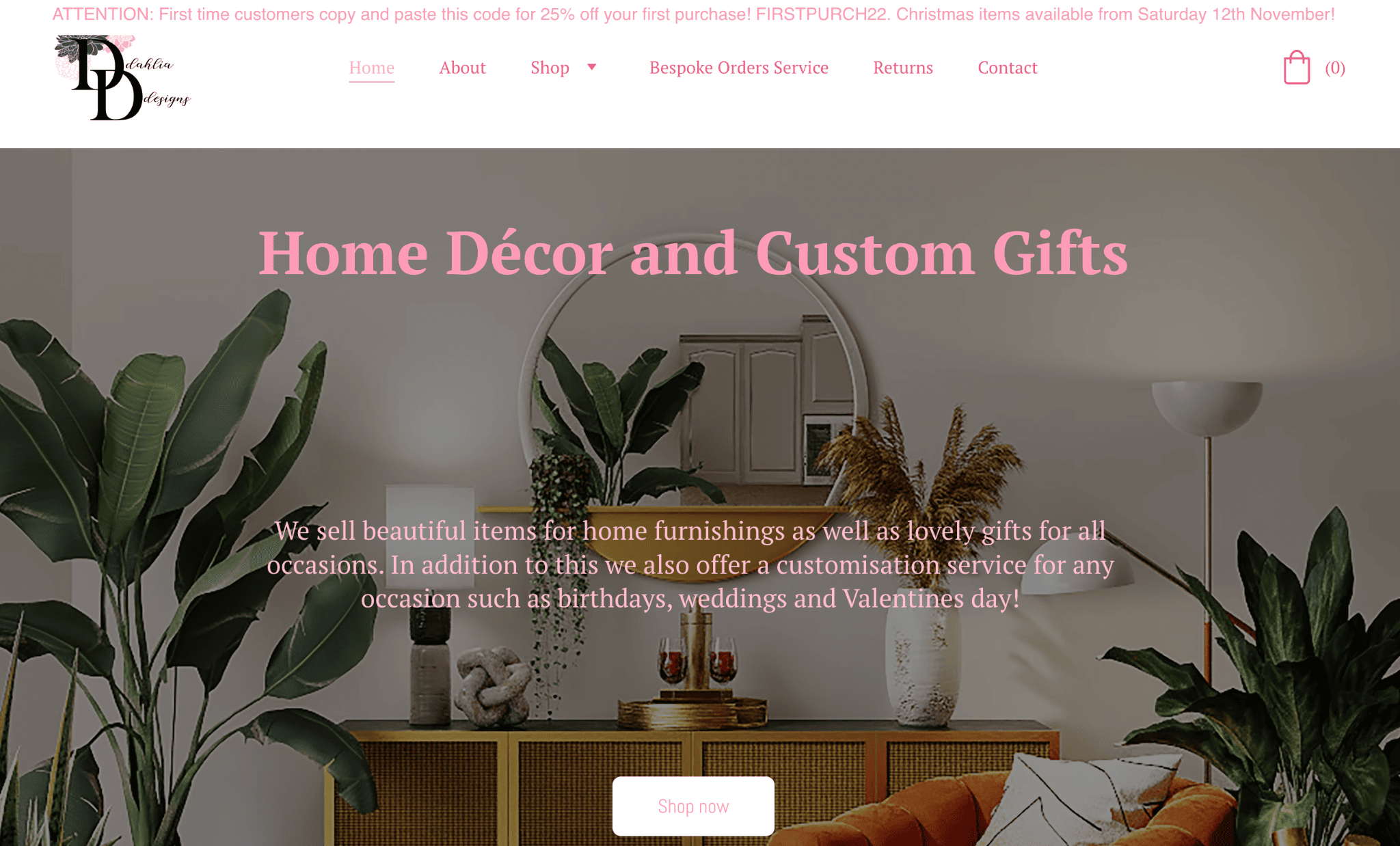 zyro website example - dahlia designs