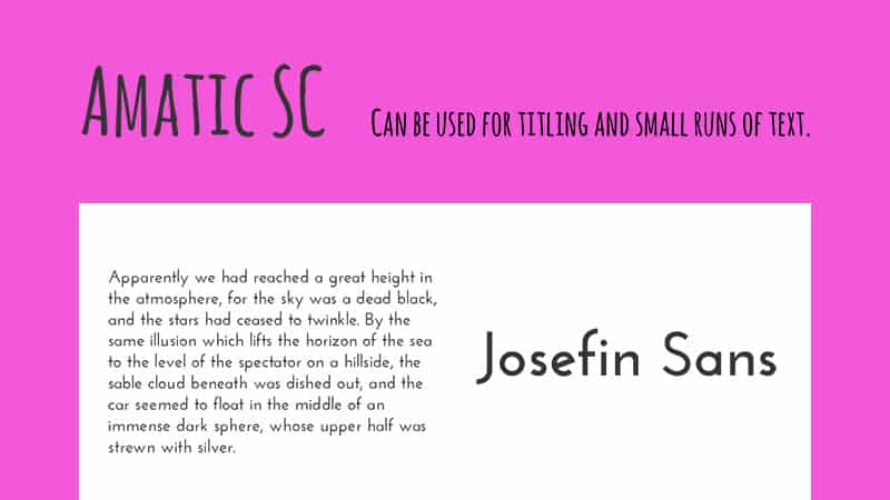 Trending Google Fonts combination - Amatic SC with Josefin