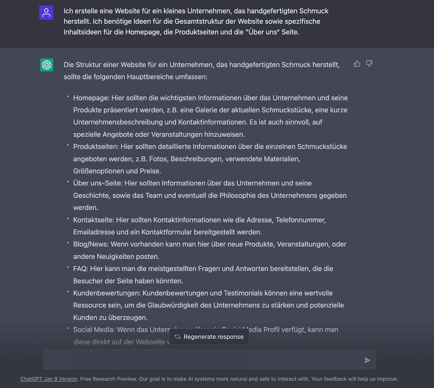 chatgpt struktur inhalt website
