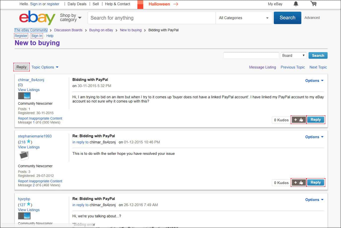 An example screenshot of a discussion forum