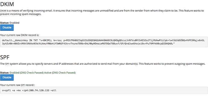 Enable DKIM and SPF for cPanel email