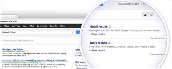 Gmail showing in Google search results