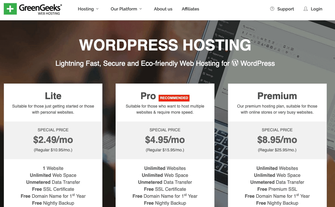 Best WordPress web hosting company #1 - GreenGeeks