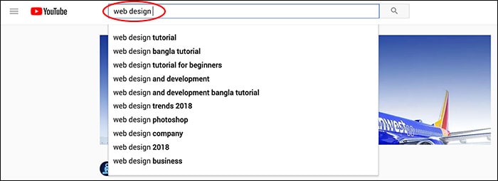 Search YouTube for keywords