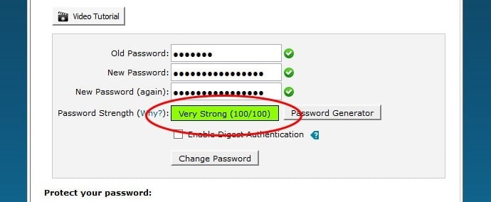 Creating a strong cpanel password