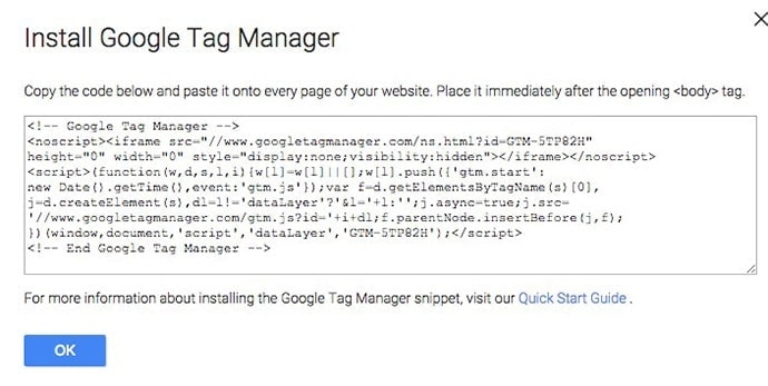 copy Google Tag Manager container code 