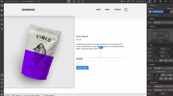 webflow designing product page