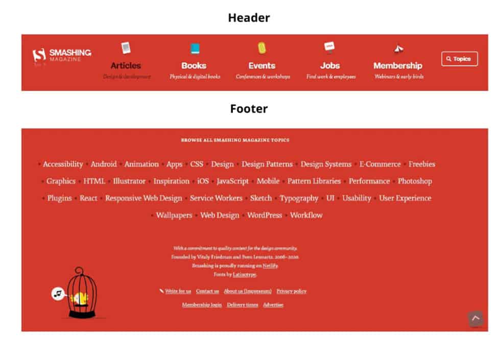 Website footer example using same color for header and footer