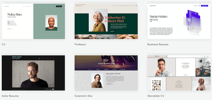 wix portfolio resume templates