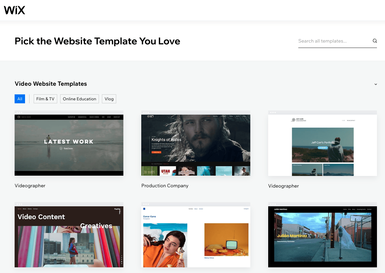 wix video templates