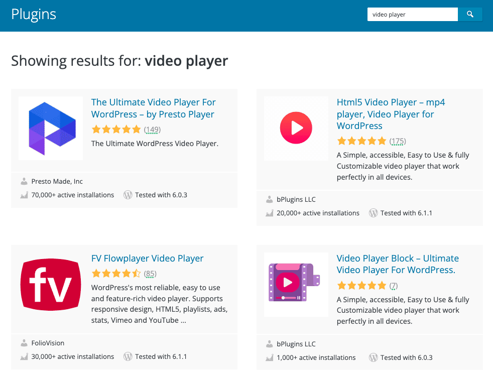 wordpress video players