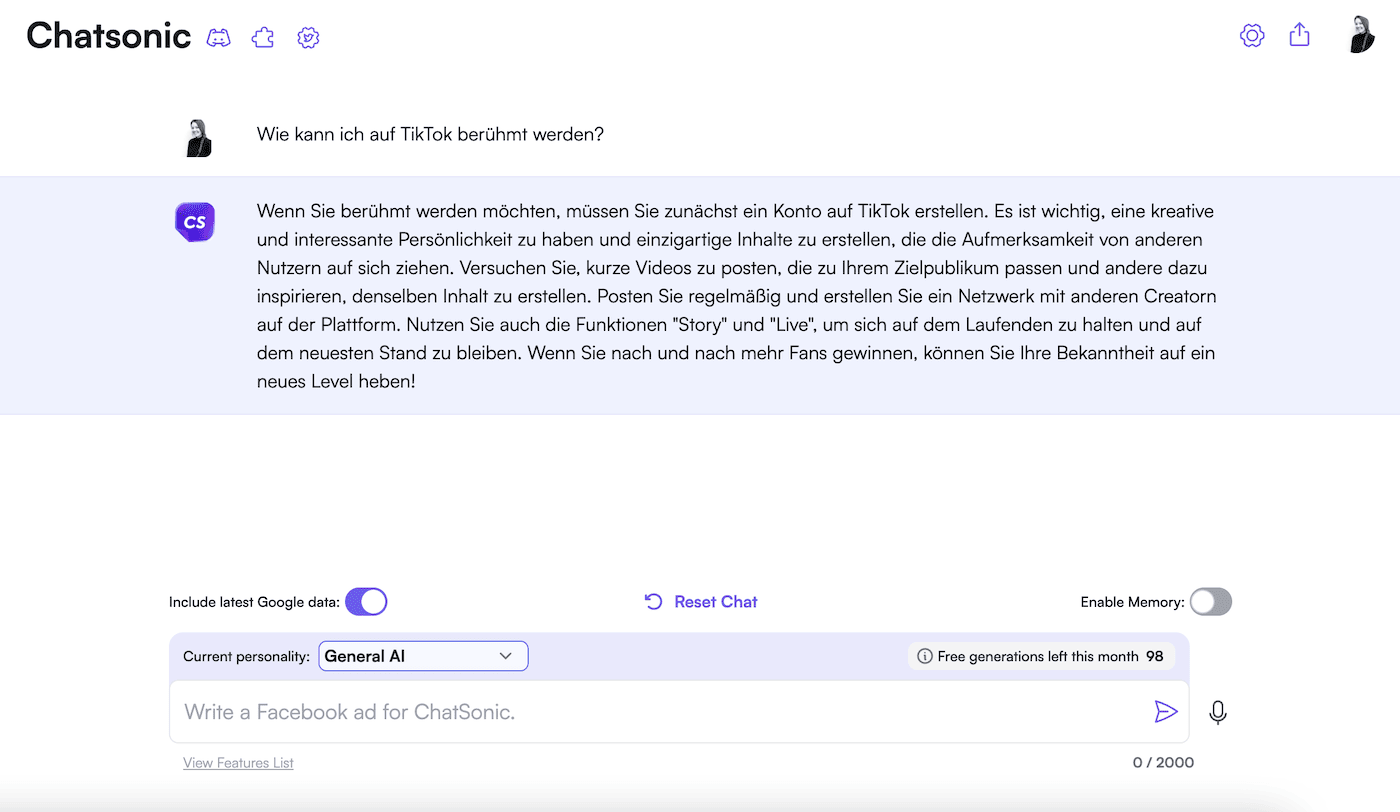 chatsonic beispieltext tiktok