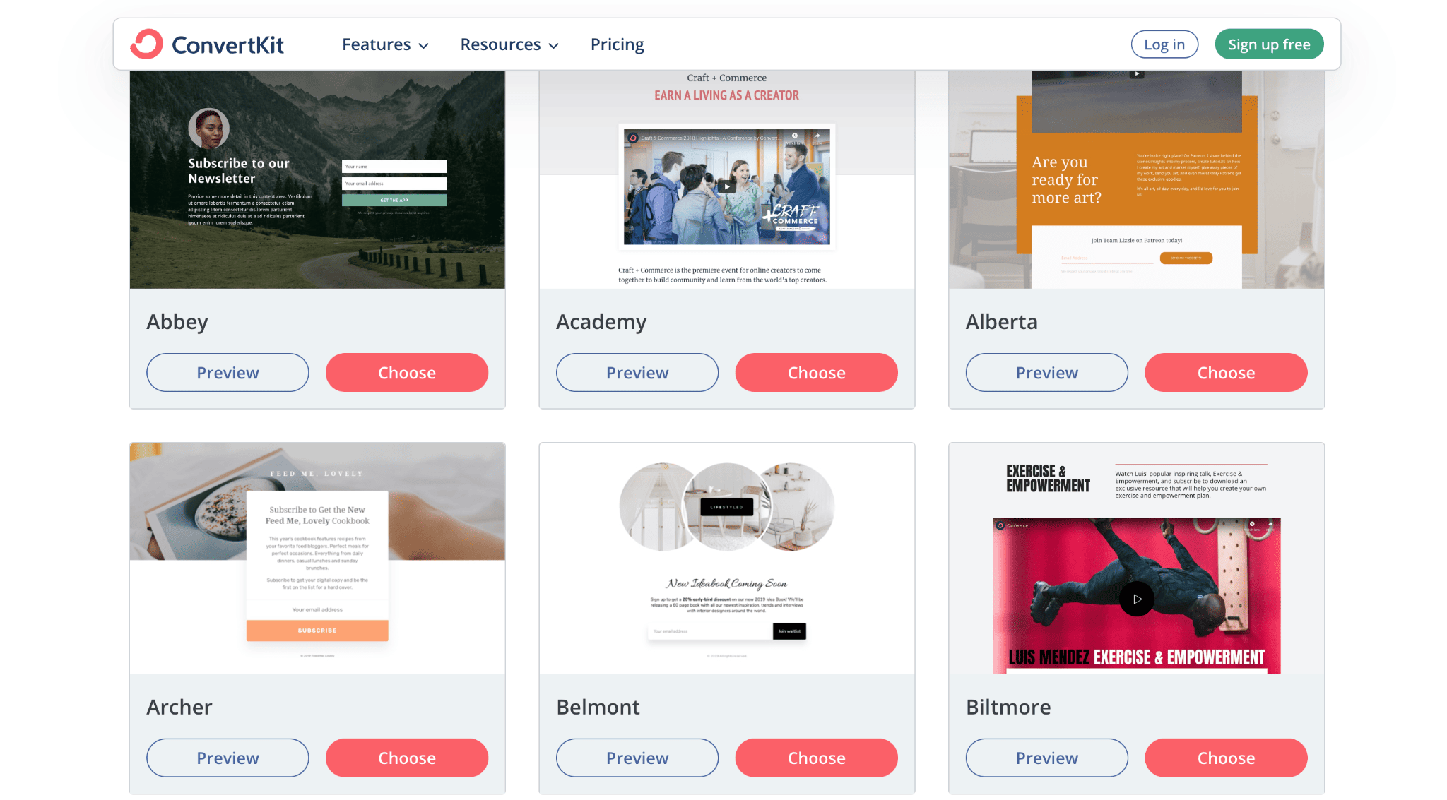 convertkit landing page templates