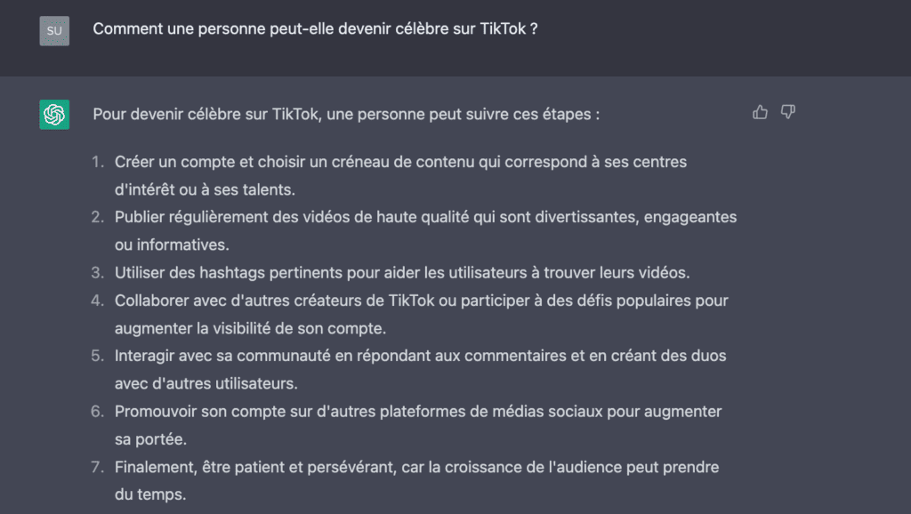 exemple chat gpt devenir célèbre sur tiktok