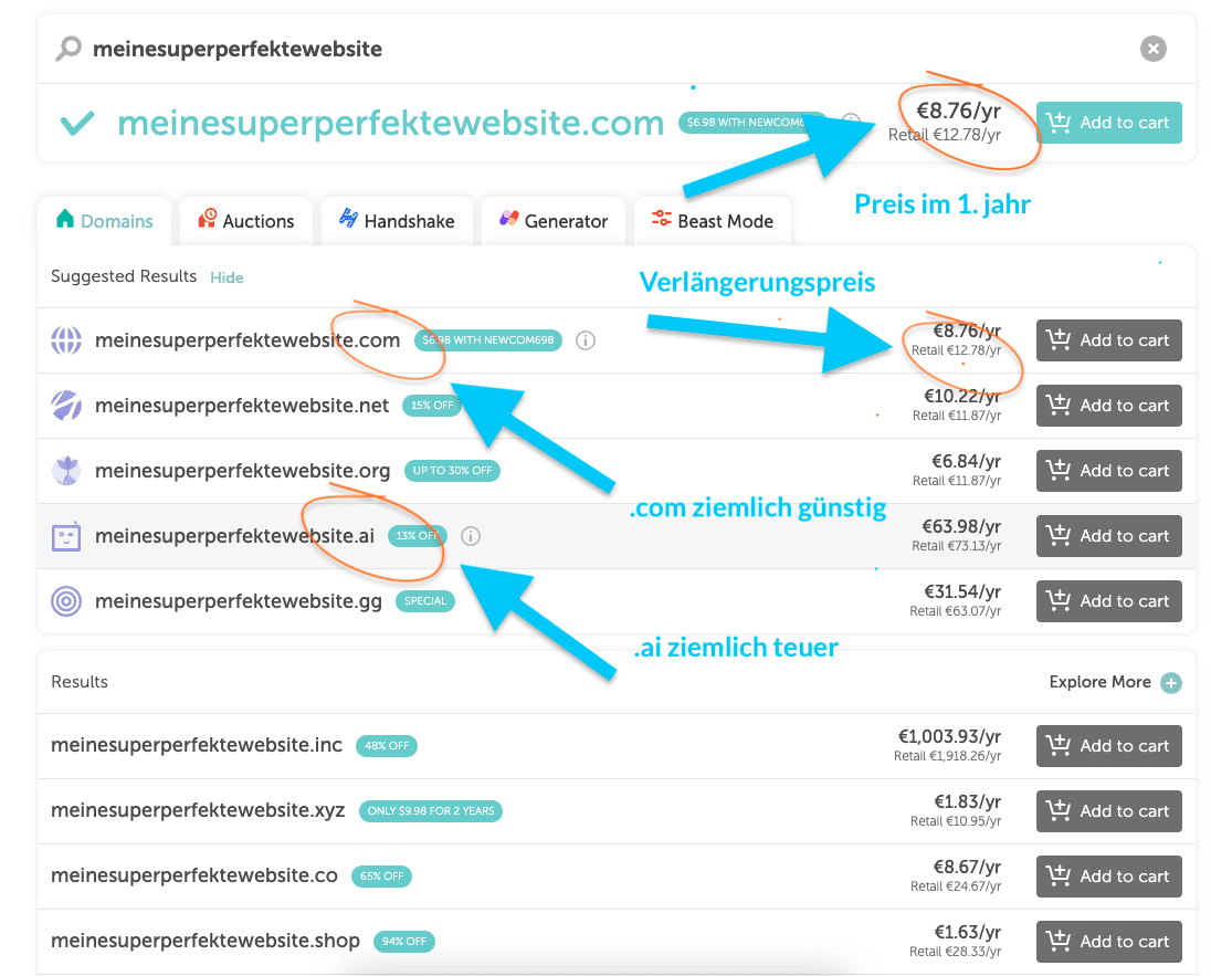 namecheap domain preise