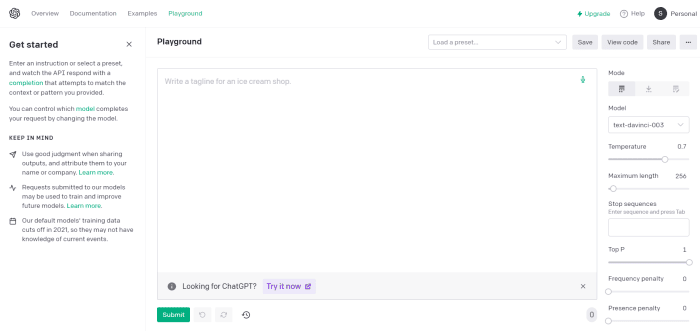 OpenAI Playground setup