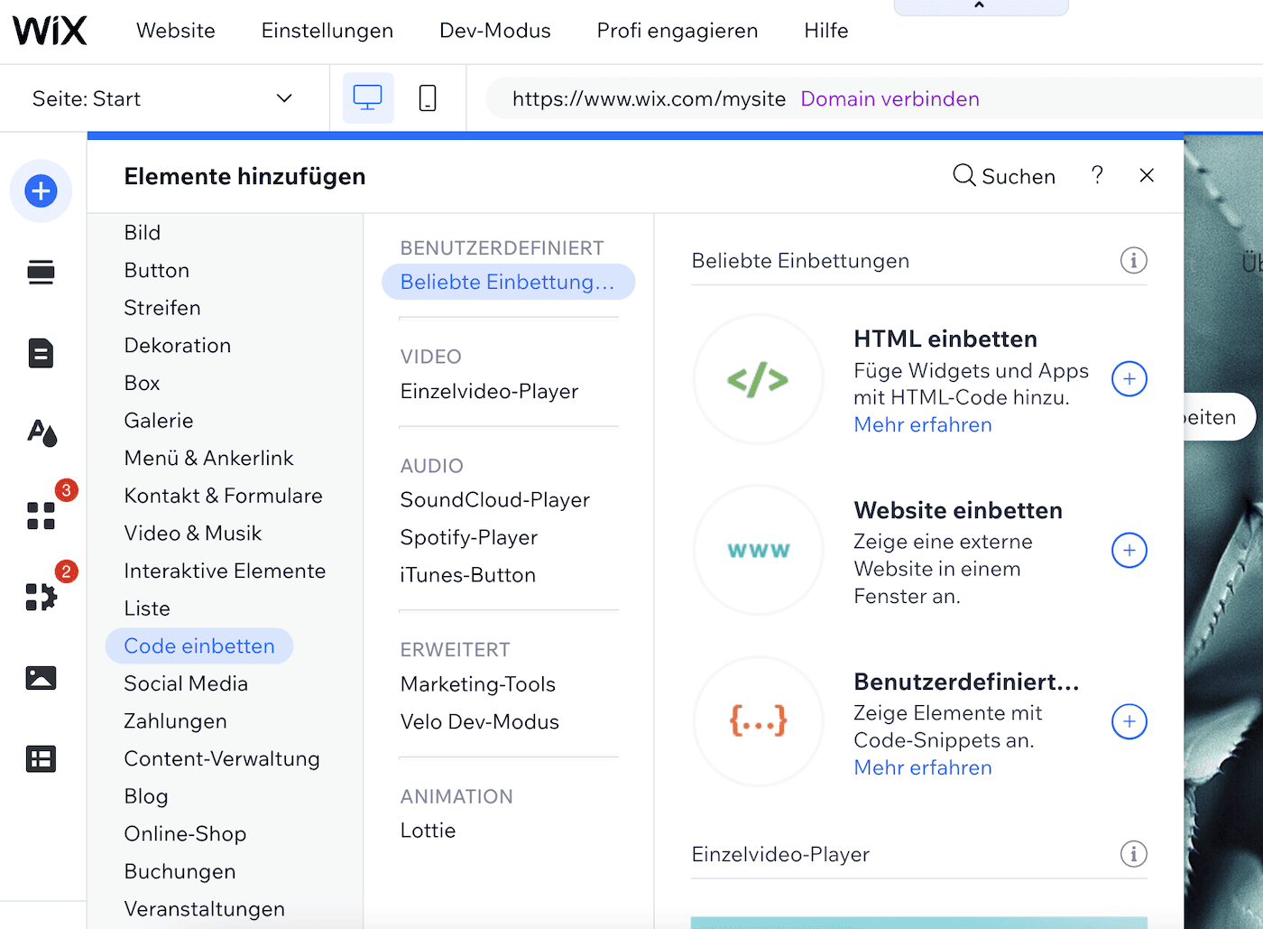 wix html code einbetten