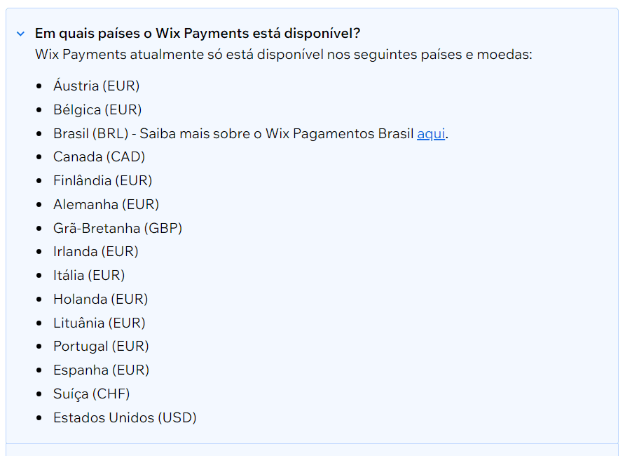 wix payments países